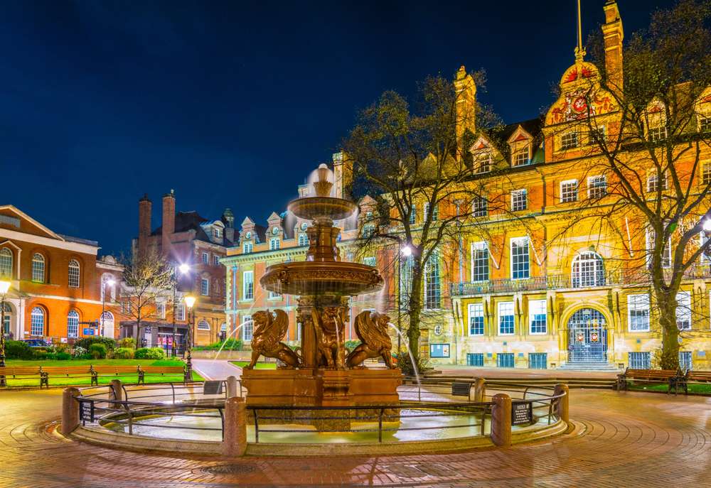 Night,View,Of,Town,Hall,In,Leicester,,England